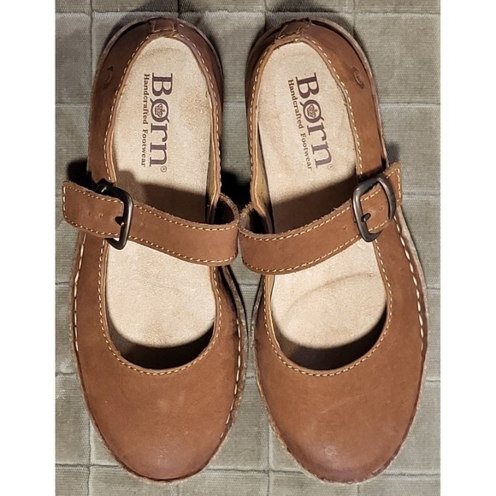 Born Women's 6.5 M Mary Jane Original Slip-Ons Shoes Maple Brown Leather Buckle